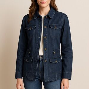 Dana Buchman Denim Utility Jacket – Size 10 – Dark Wash coastal cowboy fall